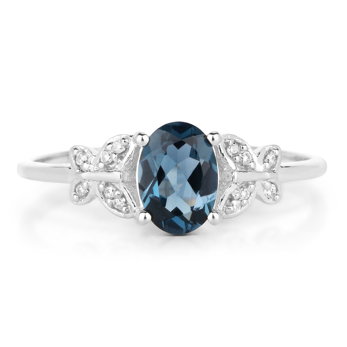0.93 Carat London Blue Topaz & Diamond 14K White Gold Ring