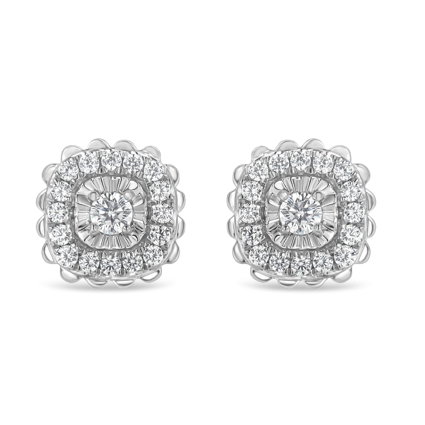 Boucles d'oreilles en argent sterling .925 avec diamants en halo