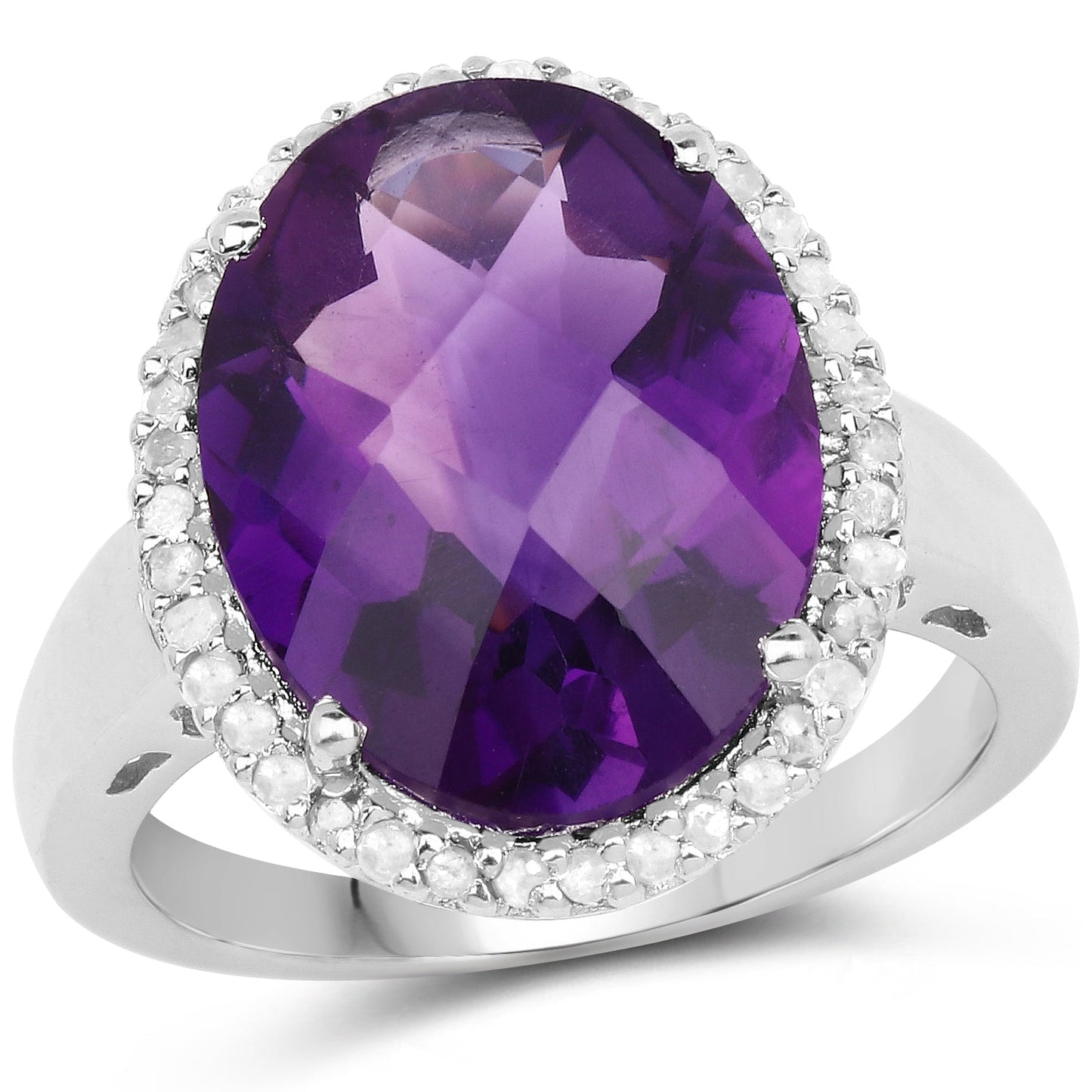 Bague en argent sterling avec améthyste et diamants de 7,94 carats