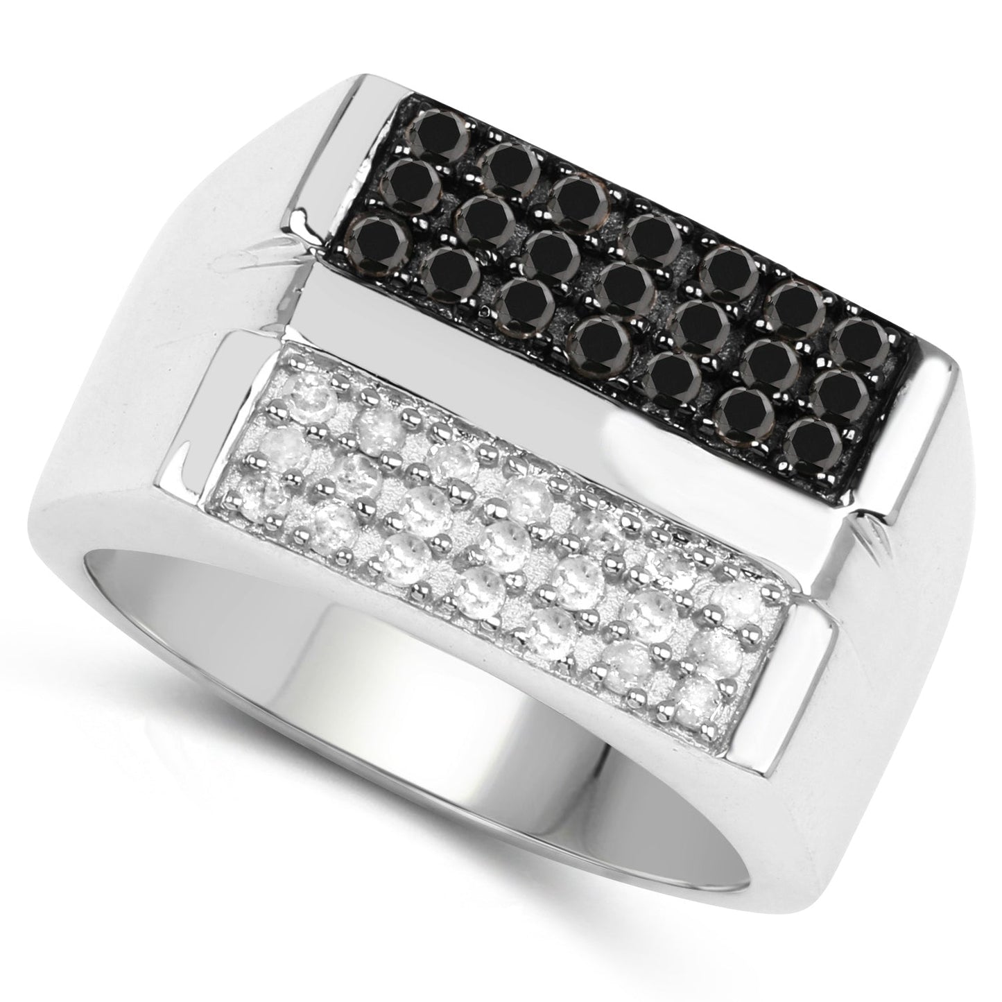 Bague de fiançailles en argent sterling avec diamants noirs et blancs de 0,64 carat