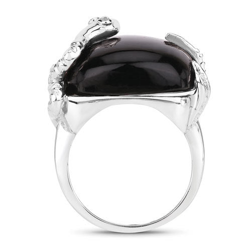 21.04 Carat Black Onyx & White Topaz Sterling Silver Ring