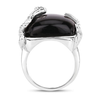 21.04 Carat Black Onyx & White Topaz Sterling Silver Ring
