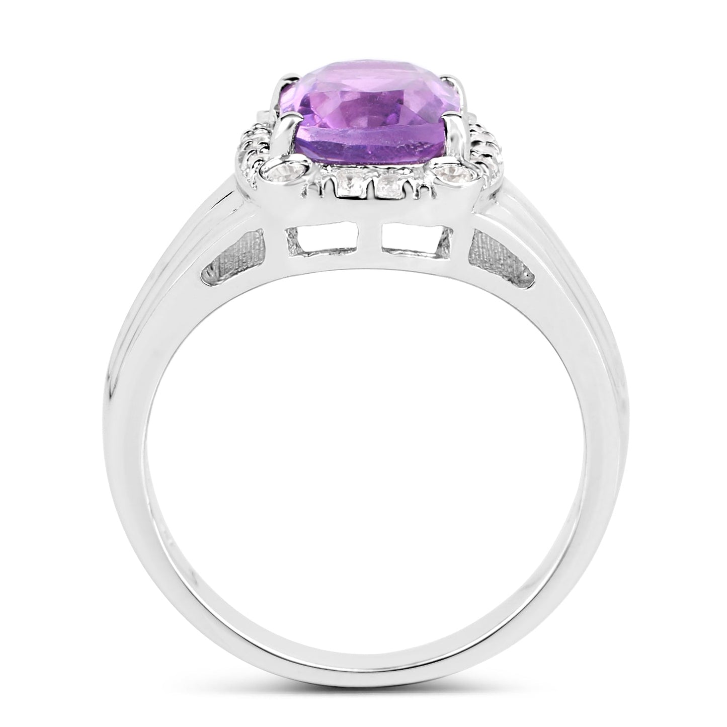 Anillo de plata esterlina de amatista de 2.13 quilates y topacio blanco
