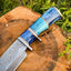 Custom 14-Inch Damascus Steel Bowie Knife with Colored Bone Handle & Leather Sheath | KBS Knives - Korvel