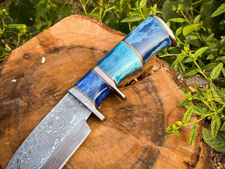 Custom 14-Inch Damascus Steel Bowie Knife with Colored Bone Handle & Leather Sheath | KBS Knives - Korvel
