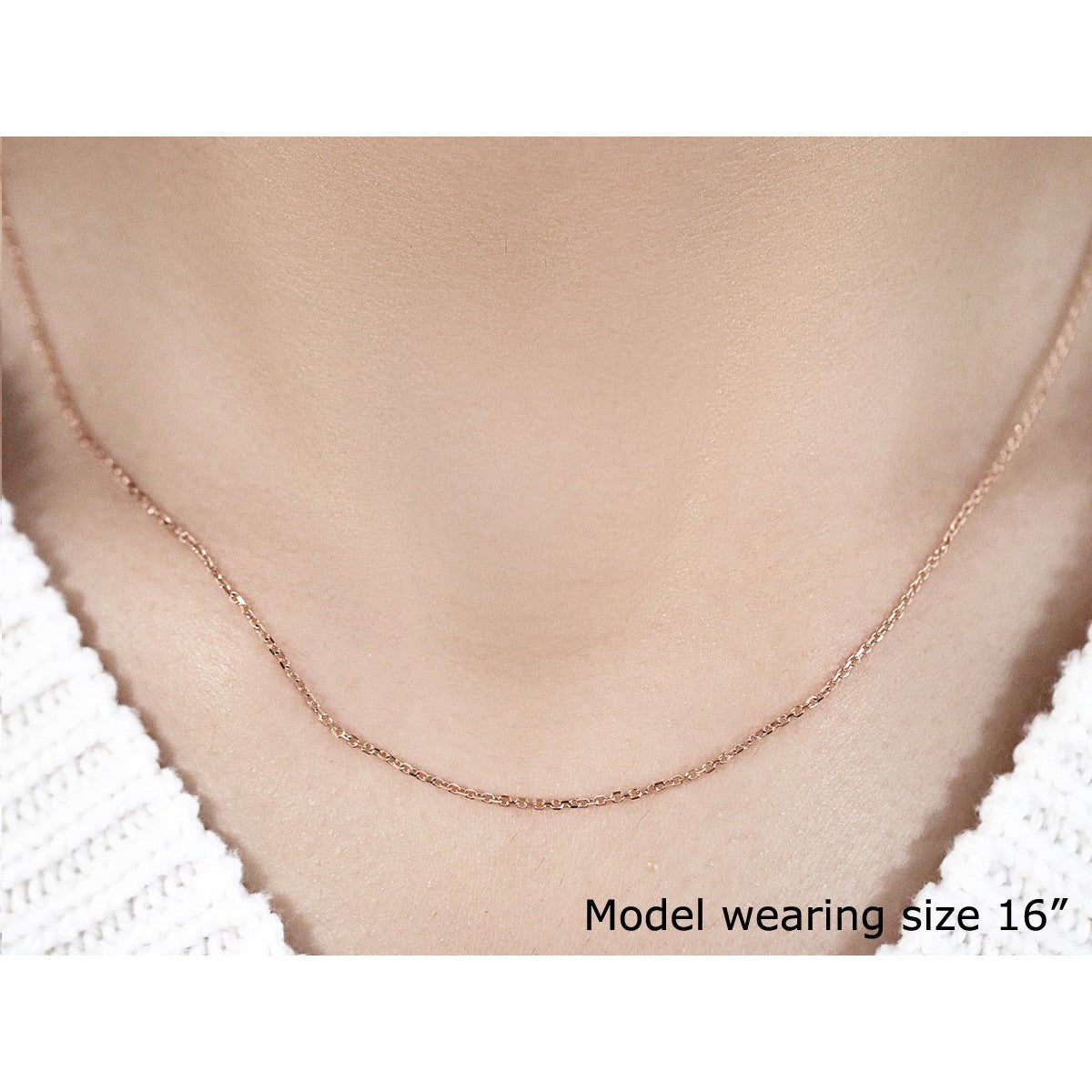 Chaîne en or rose 14k à maillons en câble avec taille de diamant - 1,1 mm