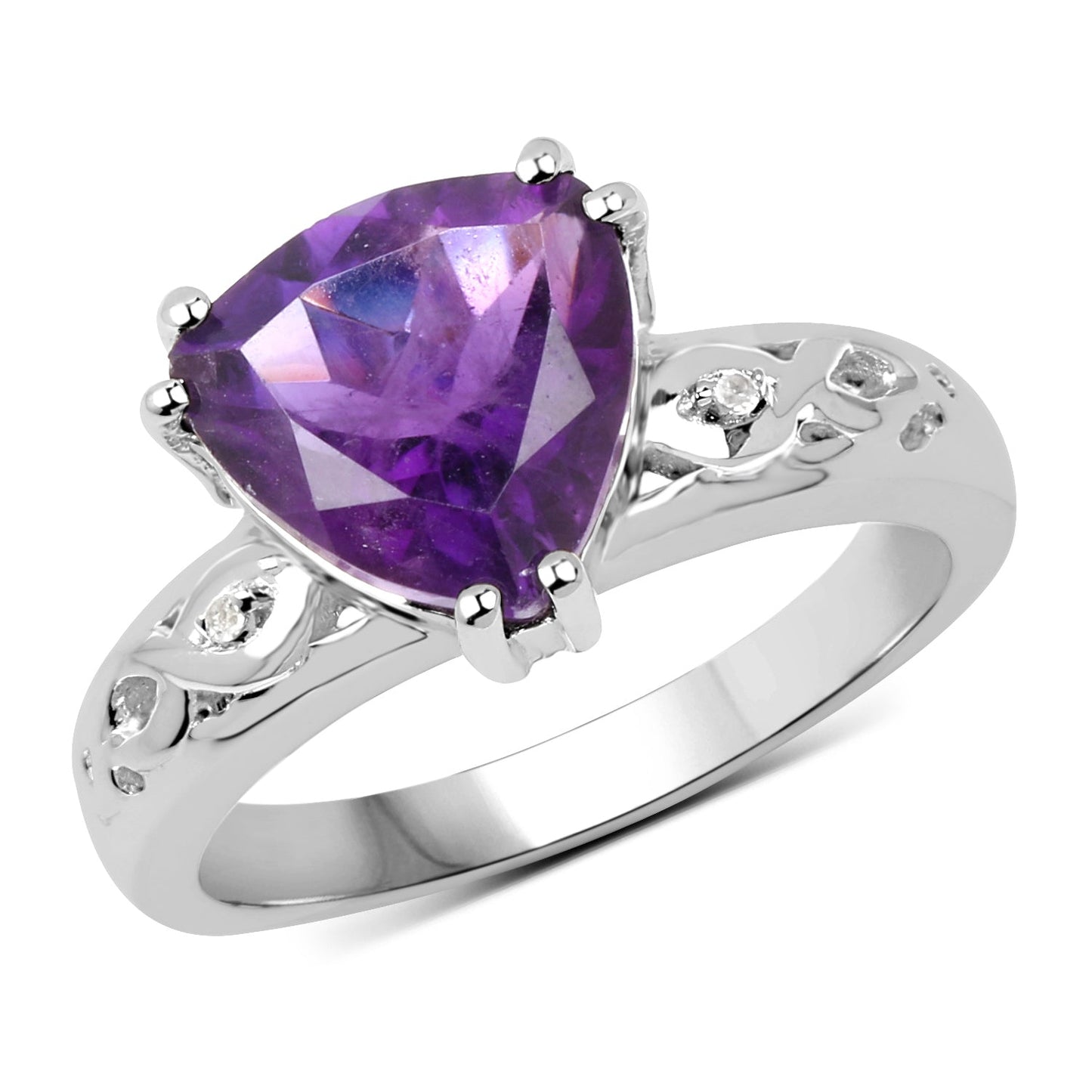 2.71 Carat Genuine Amethyst and White Topaz Sterling Silver Ring