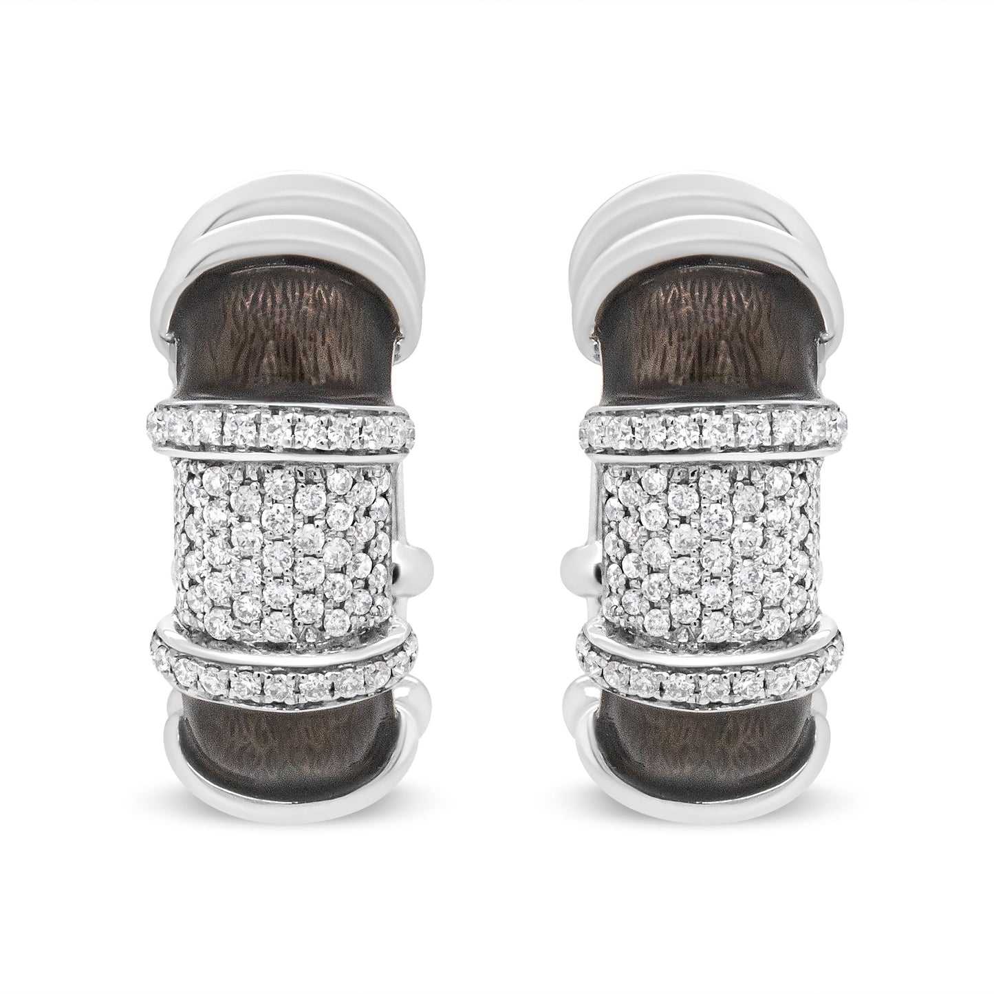 Boucles d'oreilles créoles huggie en argent sterling plaqué or blanc 18K avec diamants