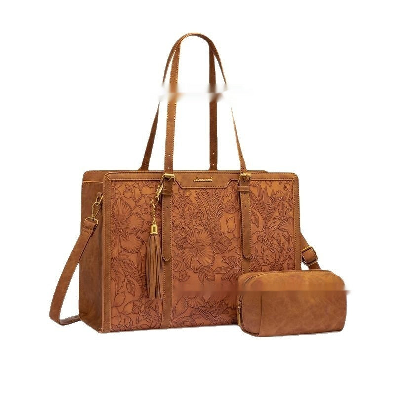 Bolso de cuero vintage para laptop de mujer - Gran capacidad