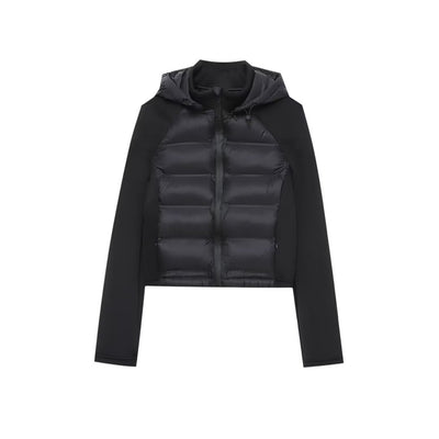 Black Patchwork Thermal Long-Sleeve Hooded Jacket