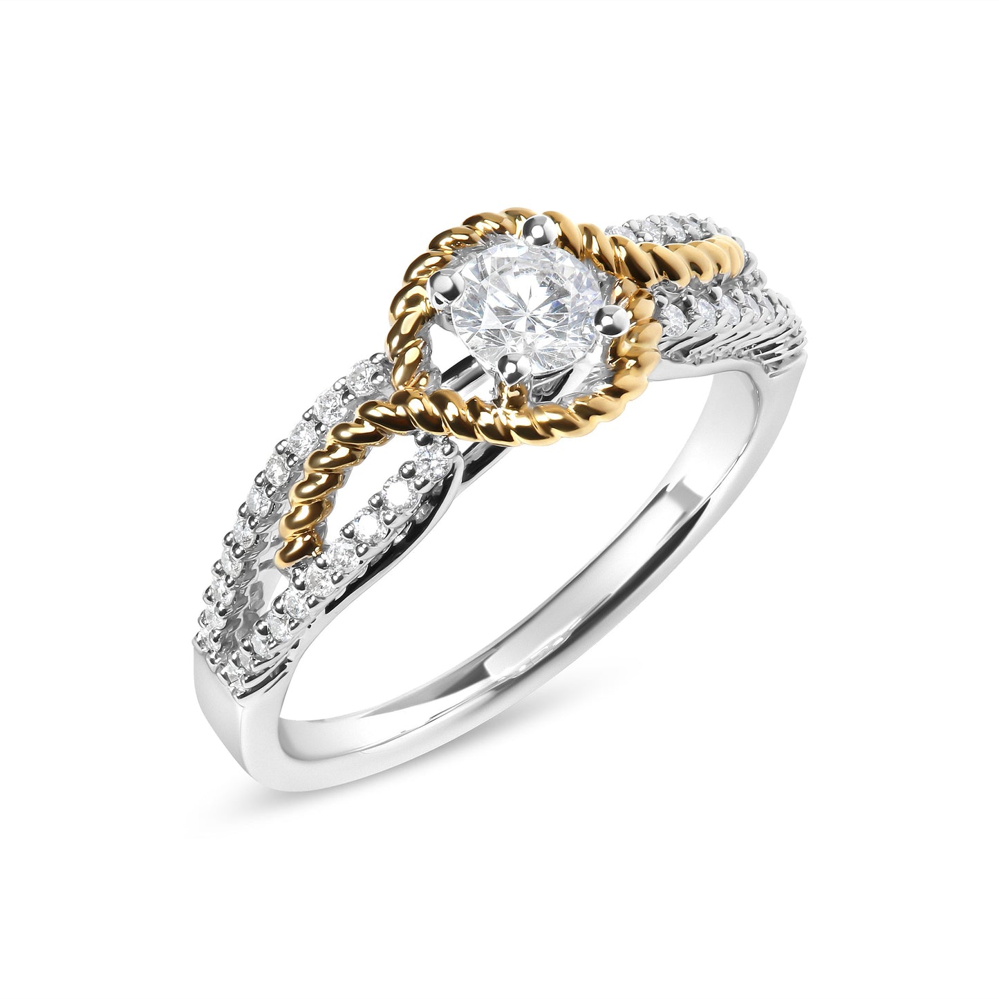14K Two-Toned Gold Diamond Split Shank Engagement Ring - Size 7