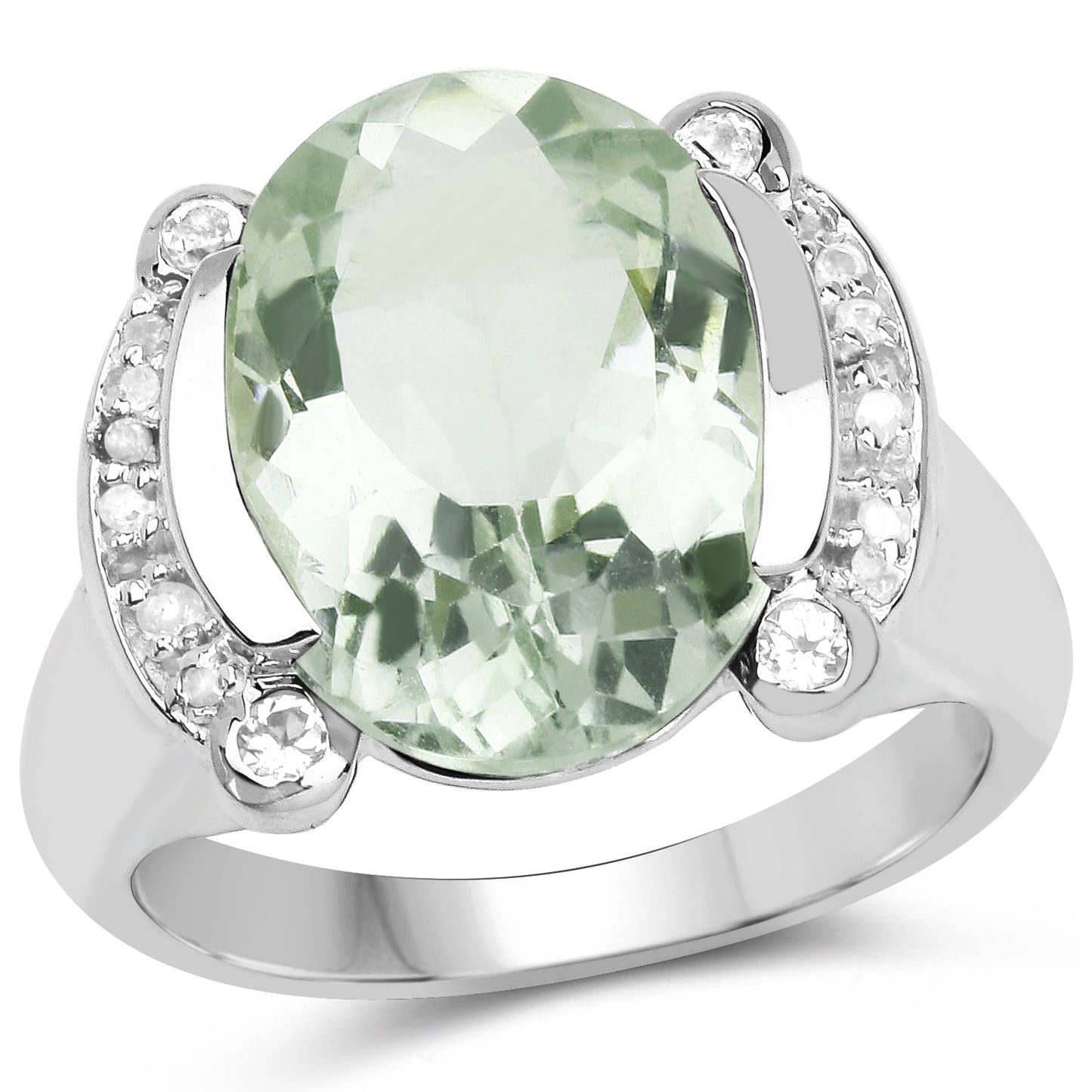 Bague en argent sterling avec améthyste verte de 8,12 carats et diamants