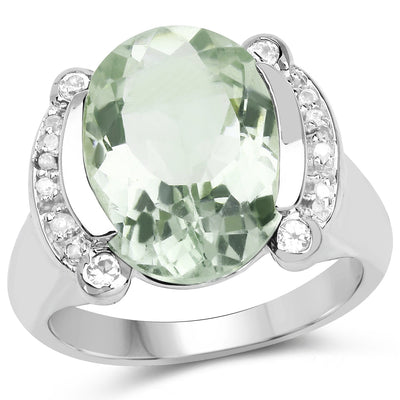 8.12 Carat Green Amethyst & Diamond Sterling Silver Ring