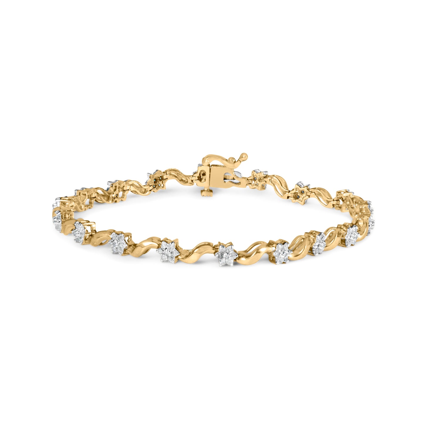10k Yellow Gold Diamond Floral S-Link Bracelet - 1.00 Cttw