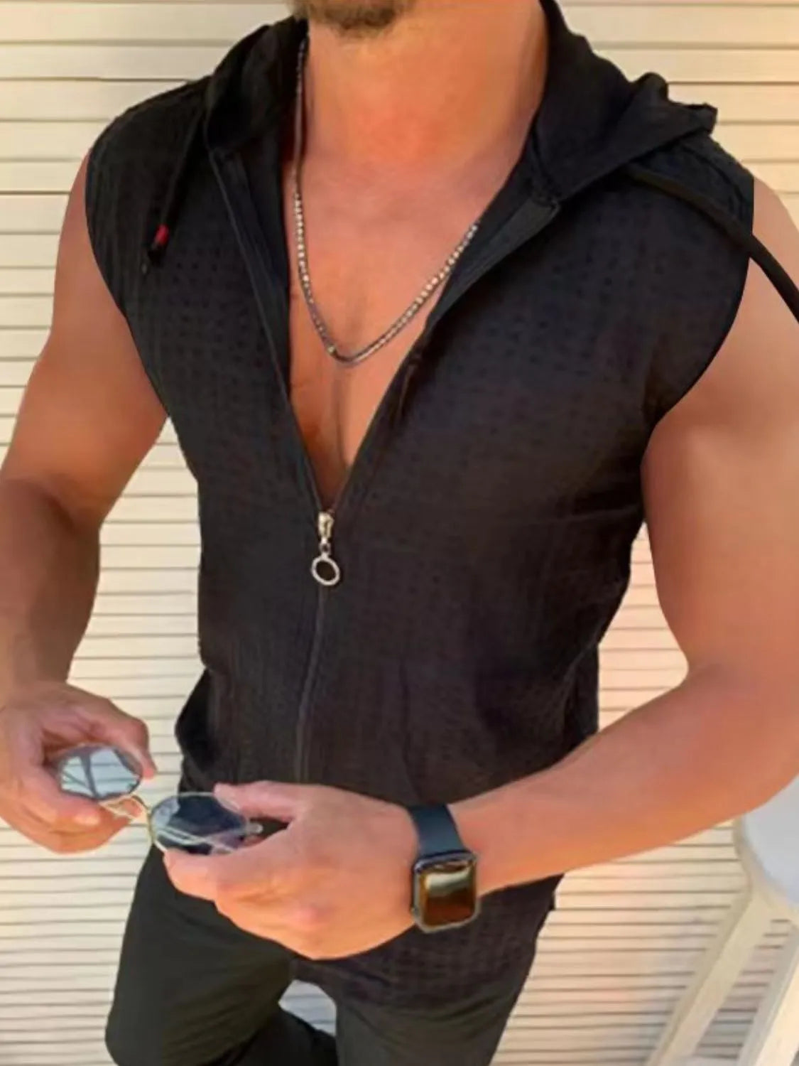 Men's Plus Size Sleeveless Zip Up Hoodie