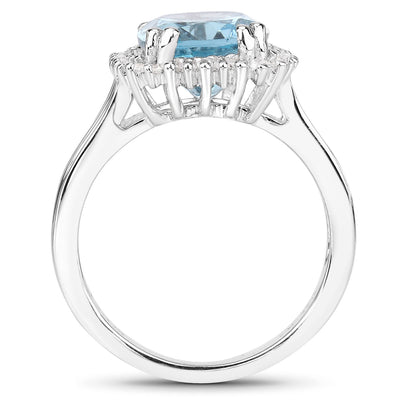 Bague en argent sterling avec topaze bleue de 4,32 carats et zircon blanc