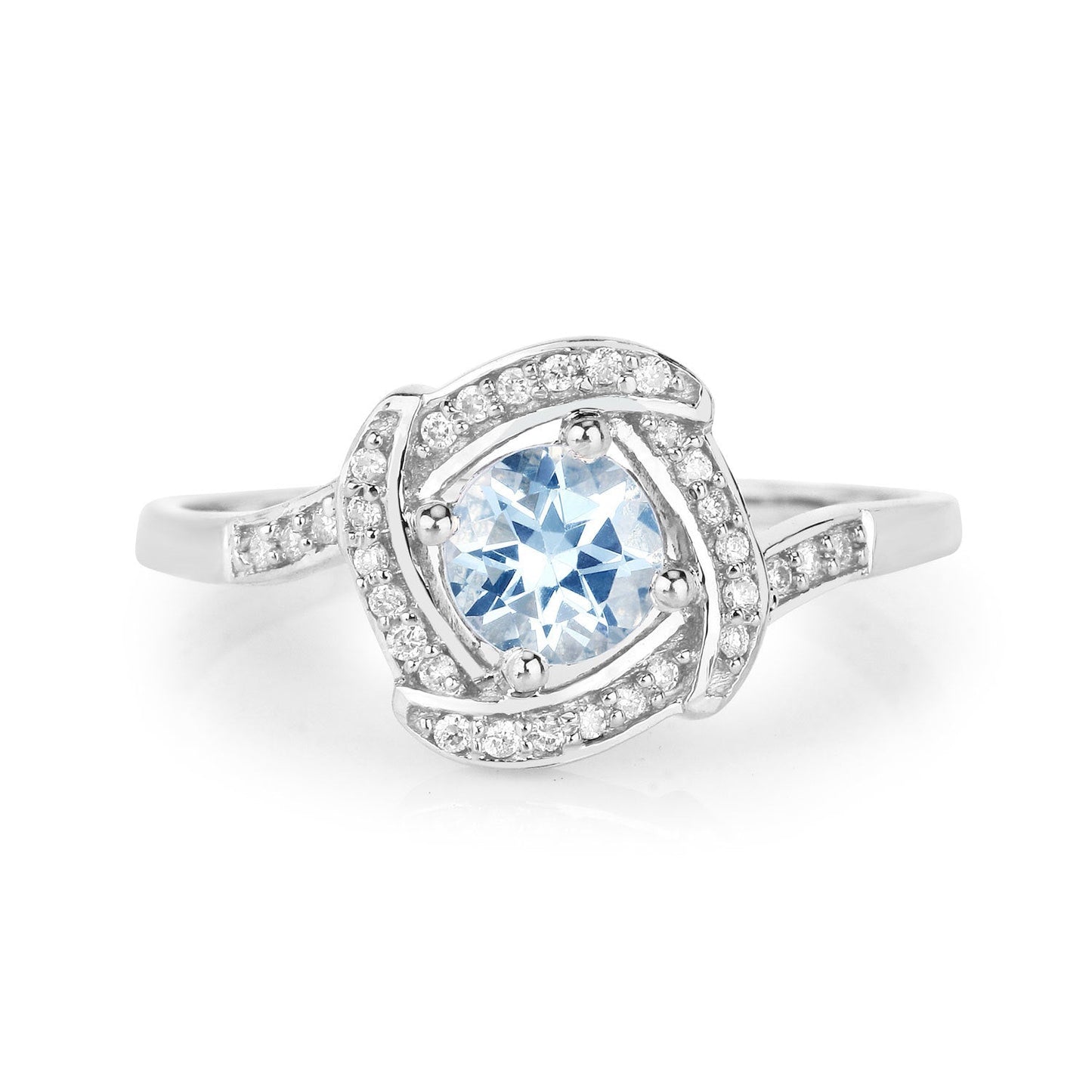 Anillo de Compromiso de 0.46 Quilates de Aguamarina y Diamante en Oro Blanco de 14K
