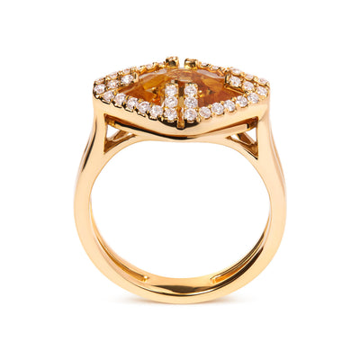 Anillo Halo de Citrino Amarillo y Diamantes en Oro Amarillo de 14K - Talla 7