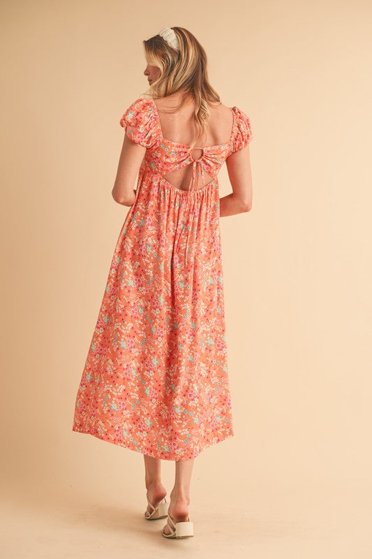 Vestido Midi Floral Elegante con Espalda Descubierta para Mujeres
