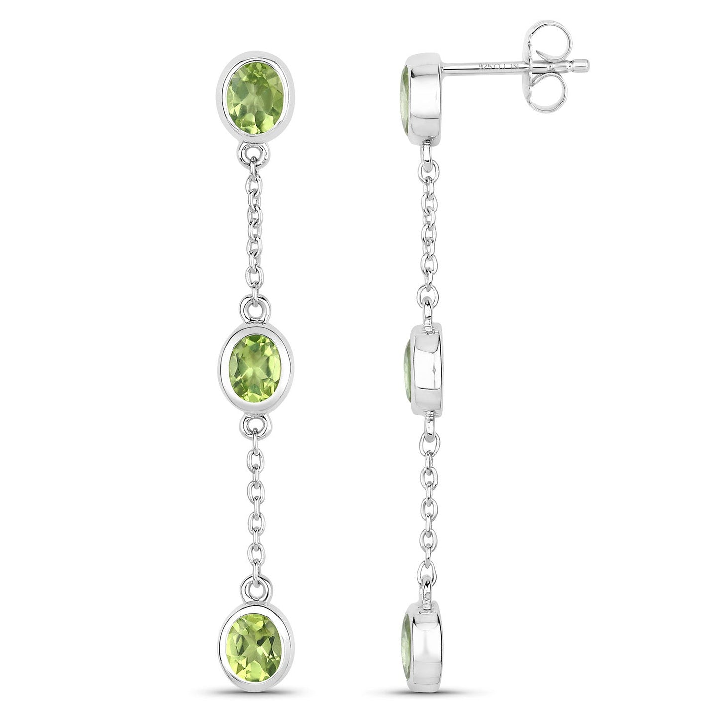 Pendientes de Peridoto Genuino de 2.10 Quilates en Plata Esterlina .925