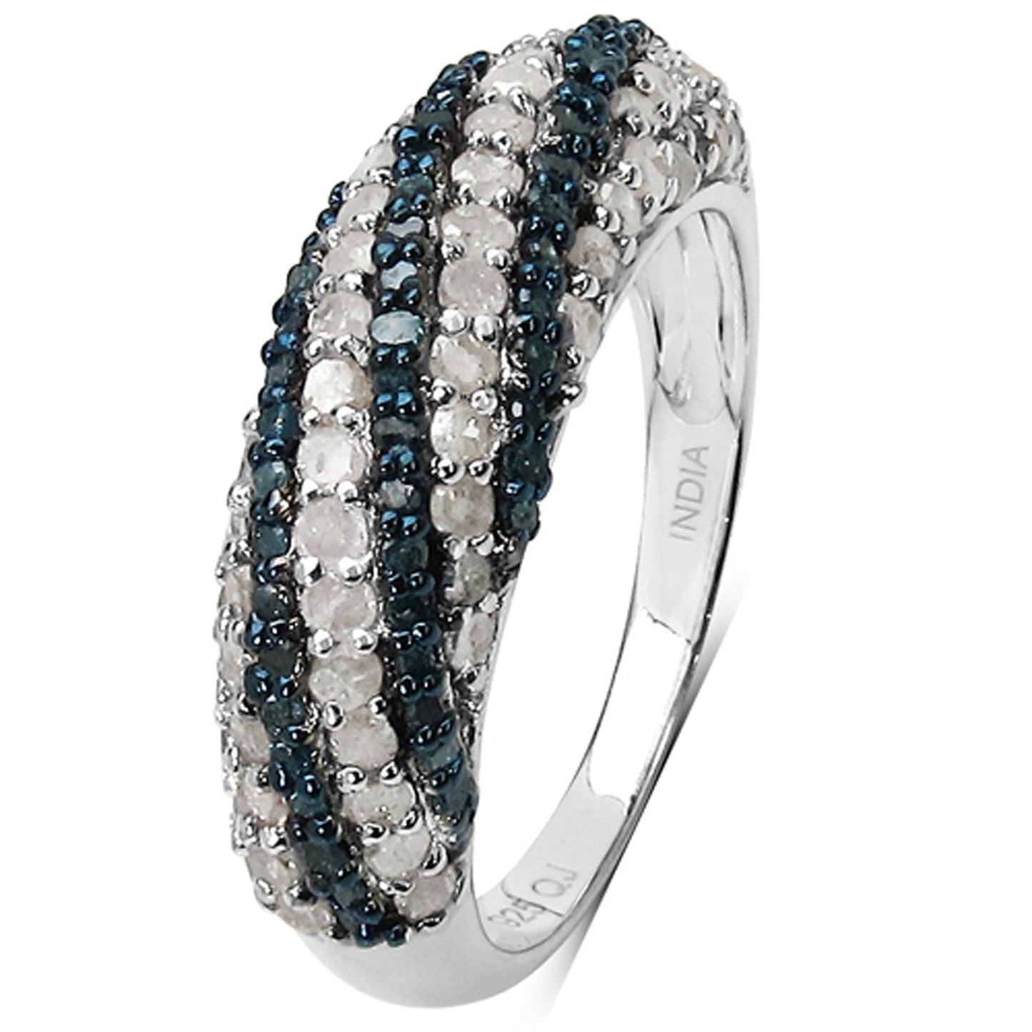 1.25 Carat Blue and White Diamond Sterling Silver Engagement Ring