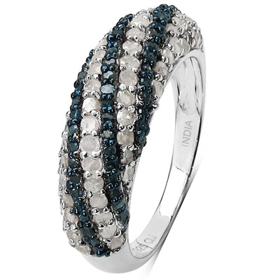1.25 Carat Blue and White Diamond Sterling Silver Engagement Ring