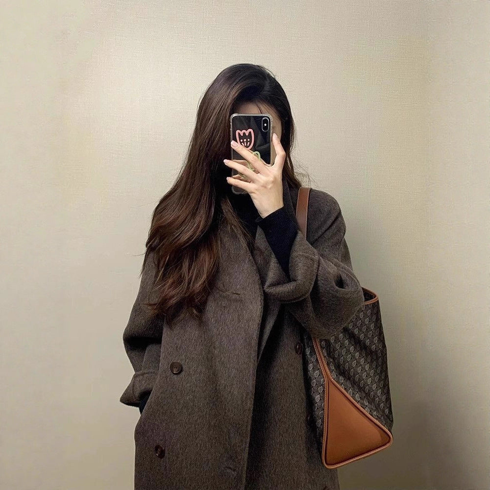 Manteau en laine coréen mi-long pour femmes