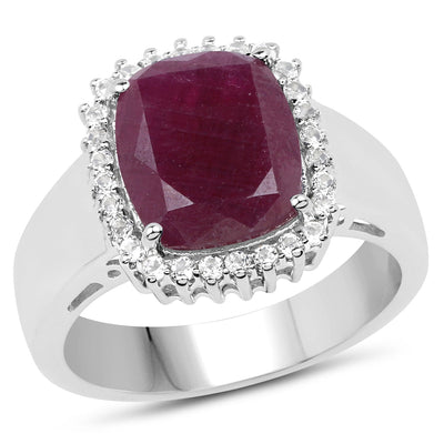 5.28 Carat Genuine Ruby and White Topaz Sterling Silver Ring