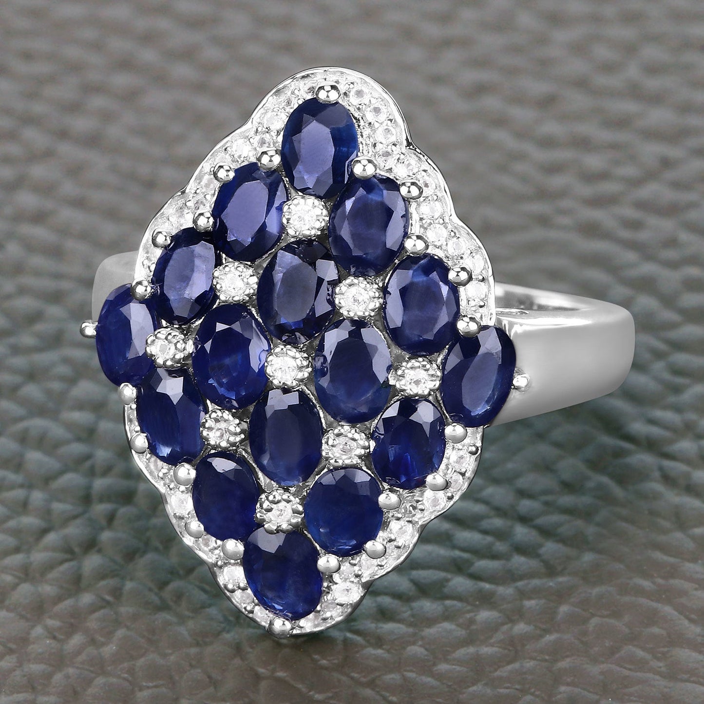 Bague en Argent Sterling avec Saphir Bleu de 3,48 Carats et Zircon Blanc