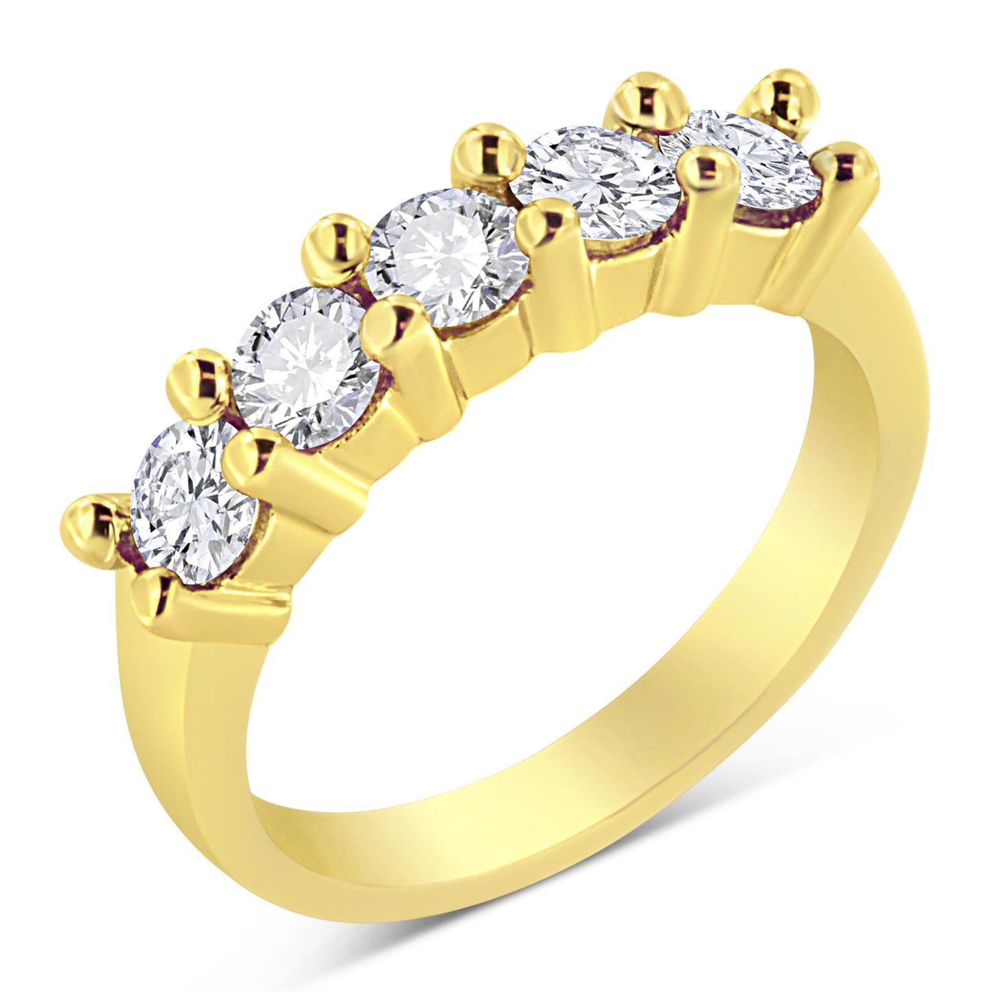 Anillo de Banda de 5 Piedras de Diamante de Plata Esterlina Baño de Oro de 14K - Talla 7