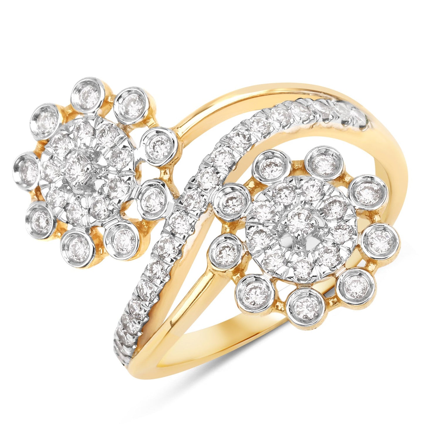 Bague Bypass en Diamant Blanc de 0,56 Carat en Or Jaune 14K