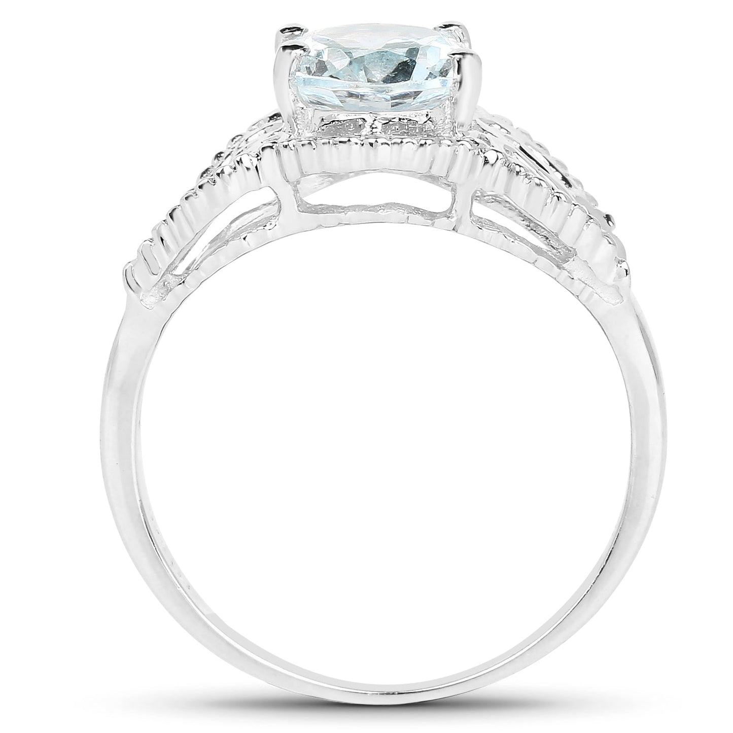 1.50 Carat Genuine Aquamarine Sterling Silver Engagement Ring