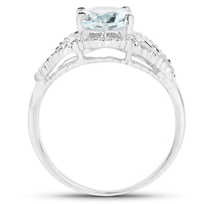 Bague de fiançailles en argent sterling avec aquamarine véritable de 1,50 carat