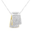 14K Two Tone Diamond Box Pendant Necklace - 2.0 Cttw