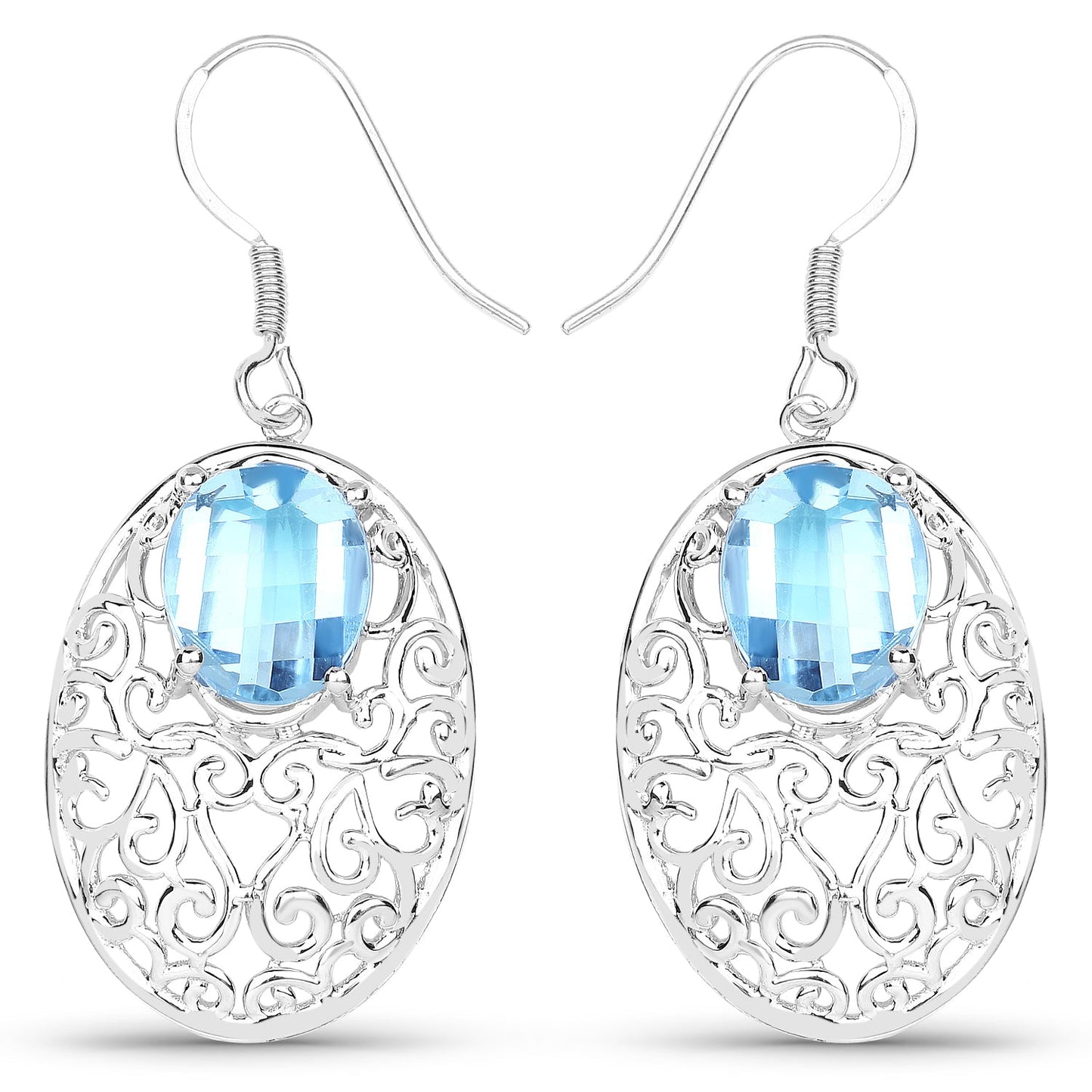 10.72 Carat Genuine Blue Topaz Sterling Silver Earrings
