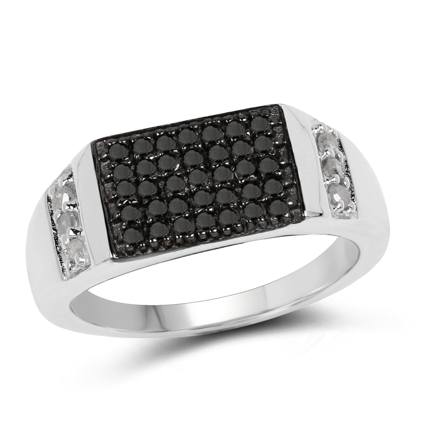 Anillo de Compromiso de Diamantes Negros y Blancos de 0.55 Quilates en Plata de Ley