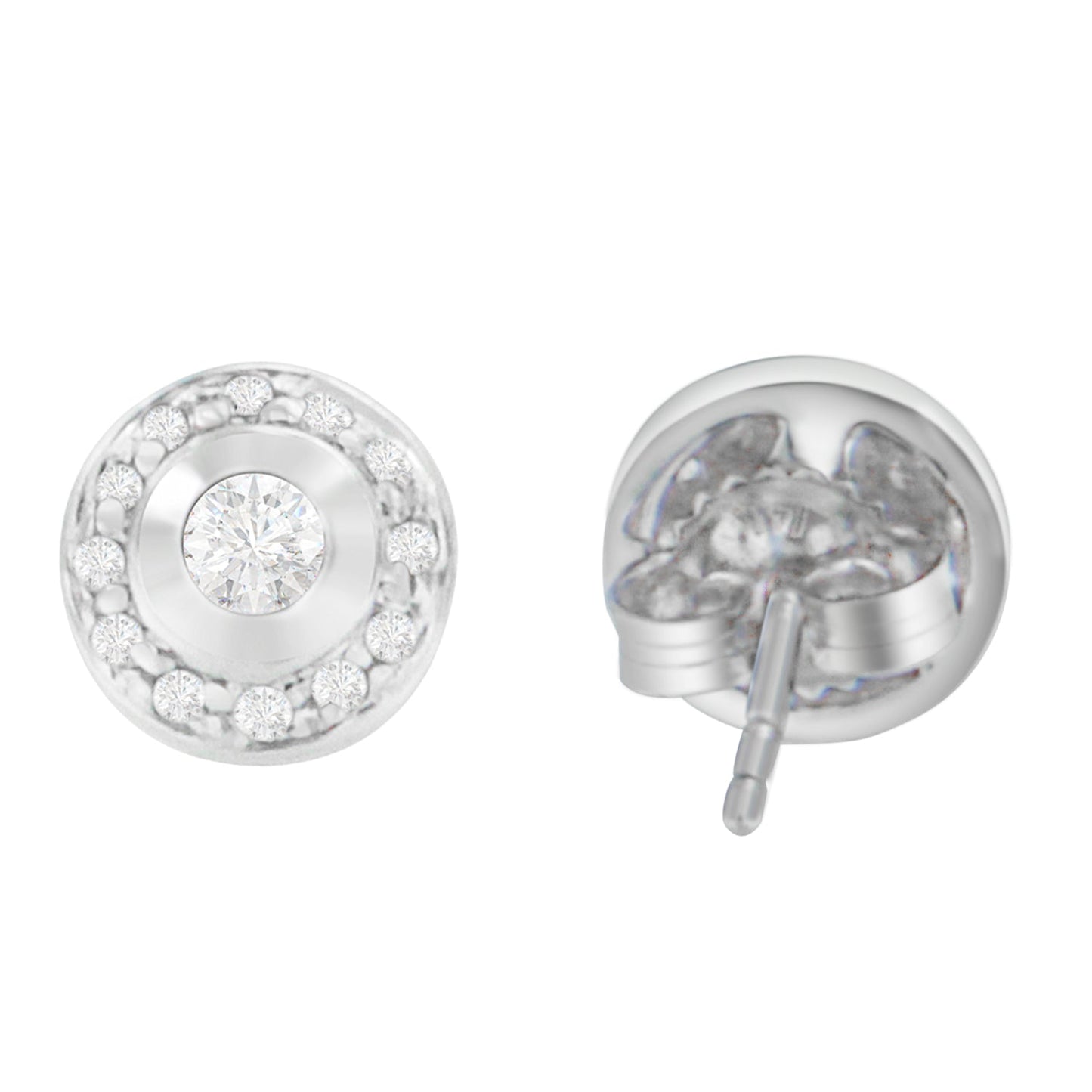 Pendientes de diamante corte redondo de oro blanco de 14K