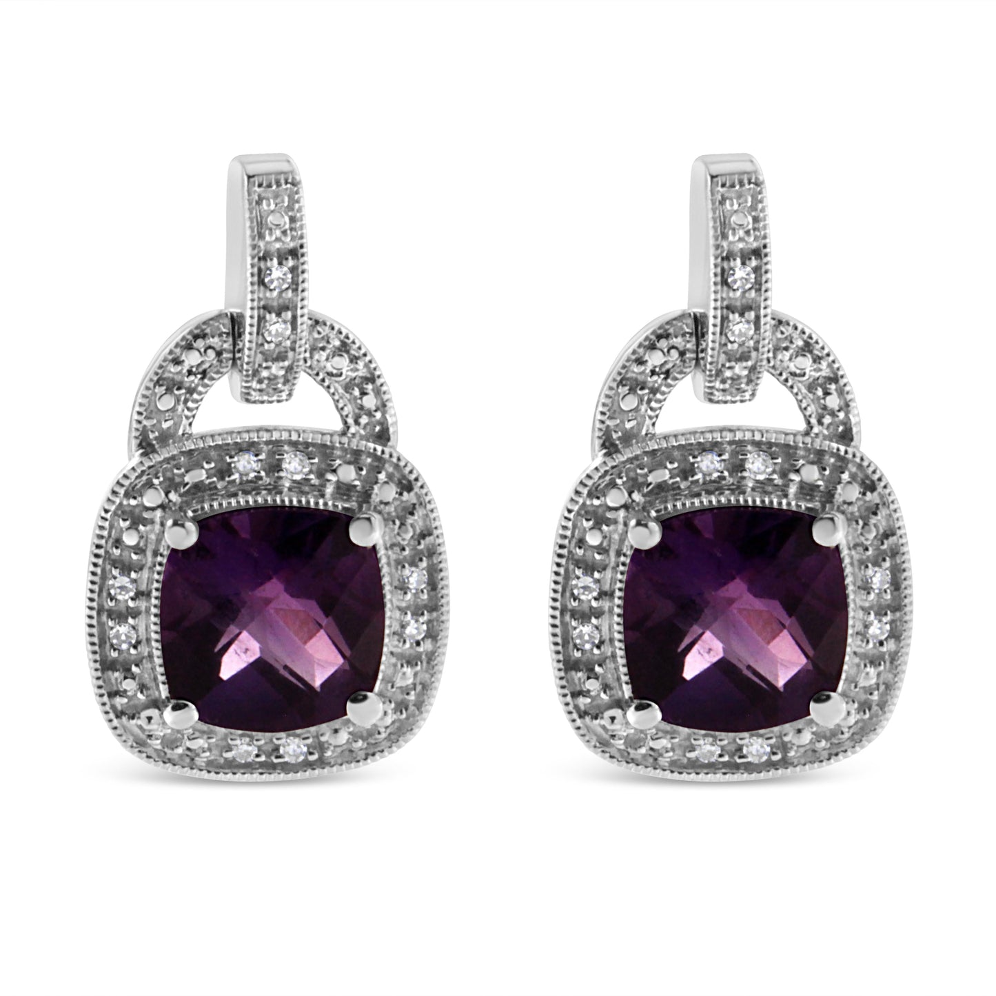.925 Sterling Silver Amethyst & Diamond Accent Dangle Earrings