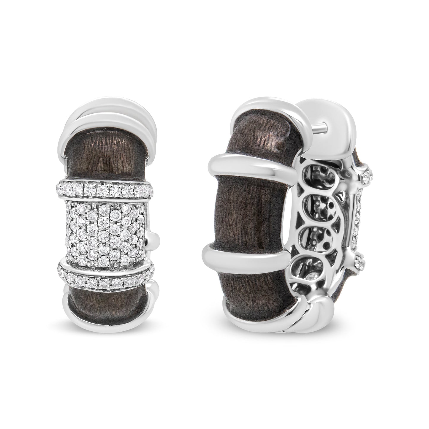 Boucles d'oreilles créoles huggie en argent sterling plaqué or blanc 18K avec diamants