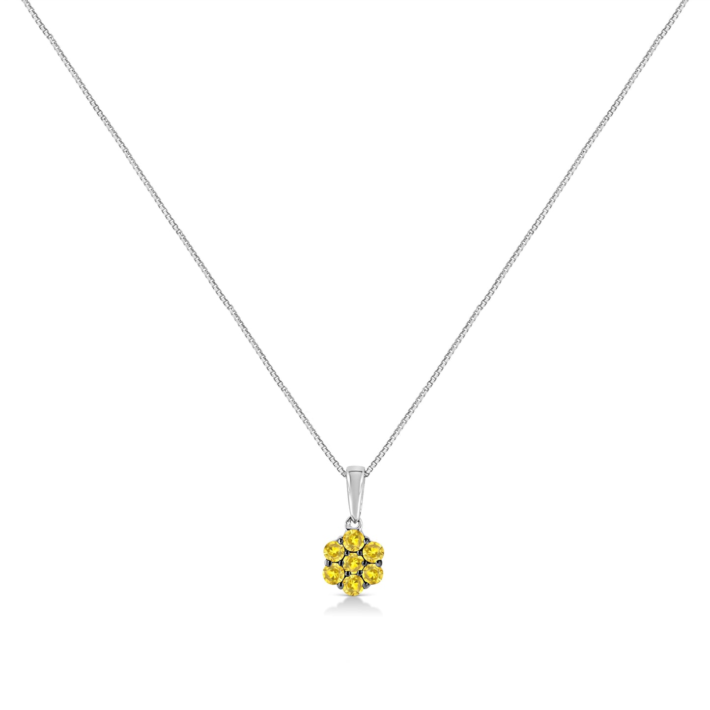 Collier Pendentif Floral Cluster en Argent Sterling .925 avec Diamants Verts