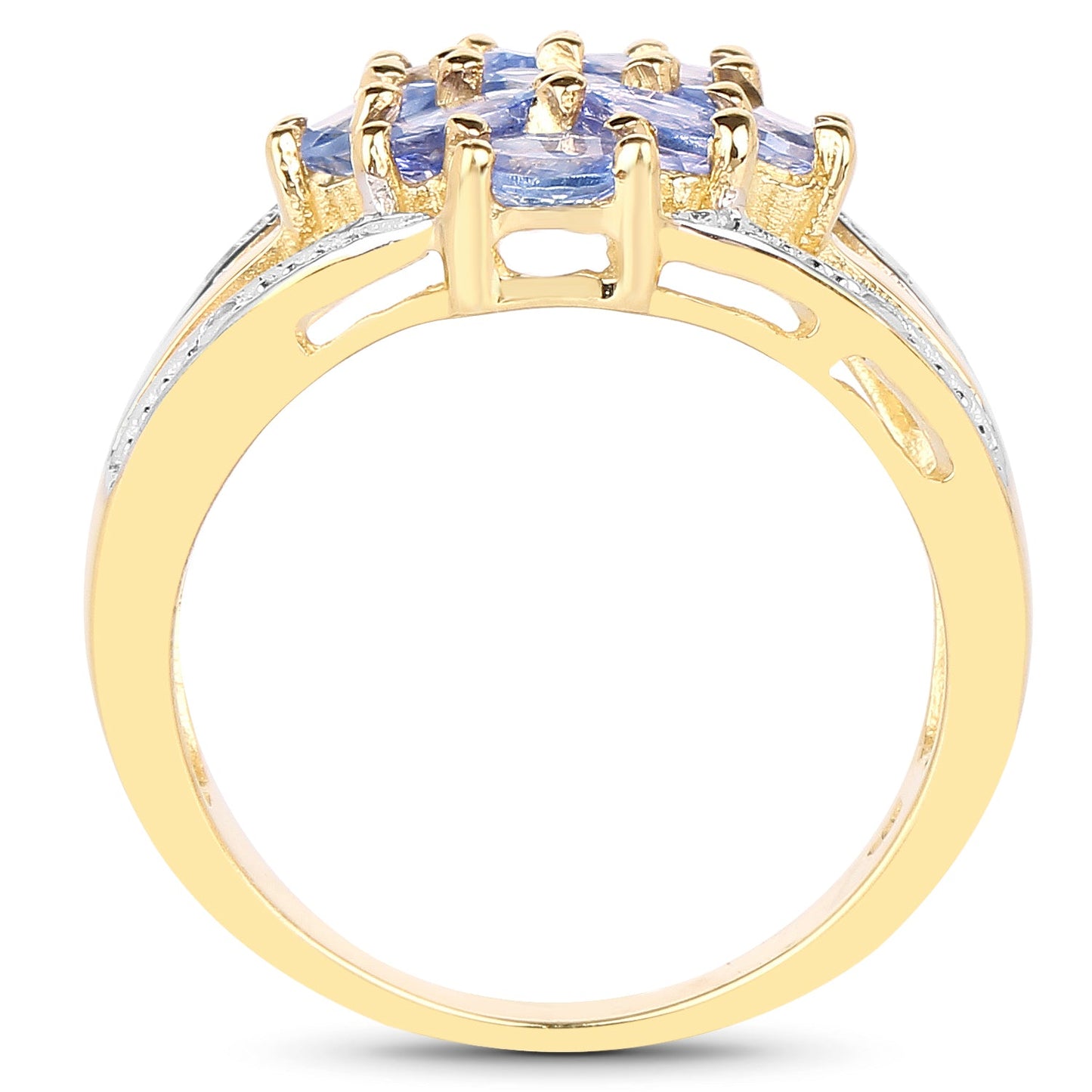 14K Yellow Gold Plated Tanzanite & White Topaz Cluster Ring