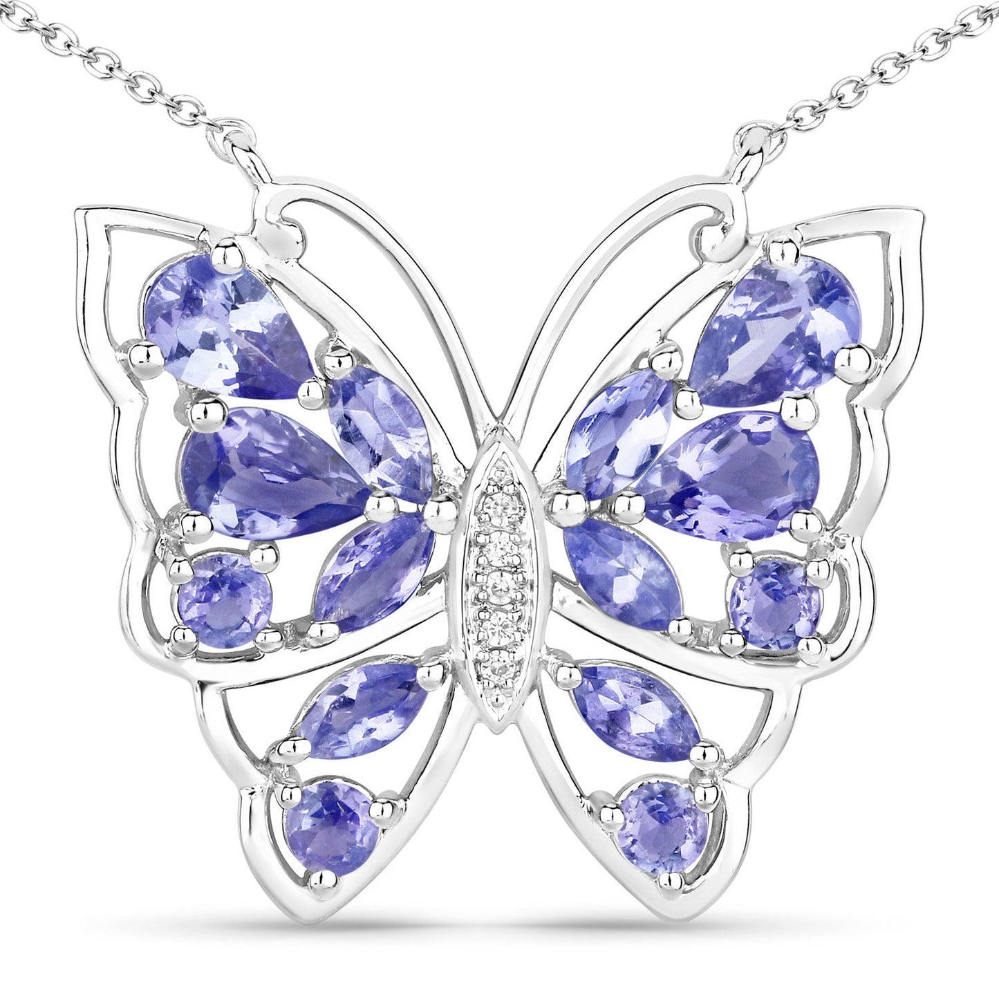 Collier en Tanzanite et Zircon Blanc de 2,76 Carats en Argent Sterling