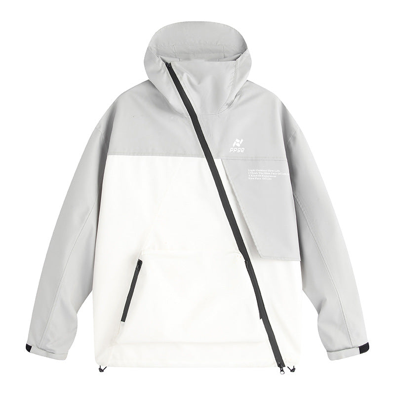 Color Matching Oblique Zipper Windproof Jacket