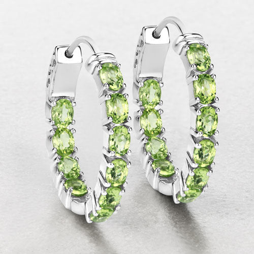 Pendientes de aro de plata esterlina .925 con peridoto genuino de 3.40 quilates