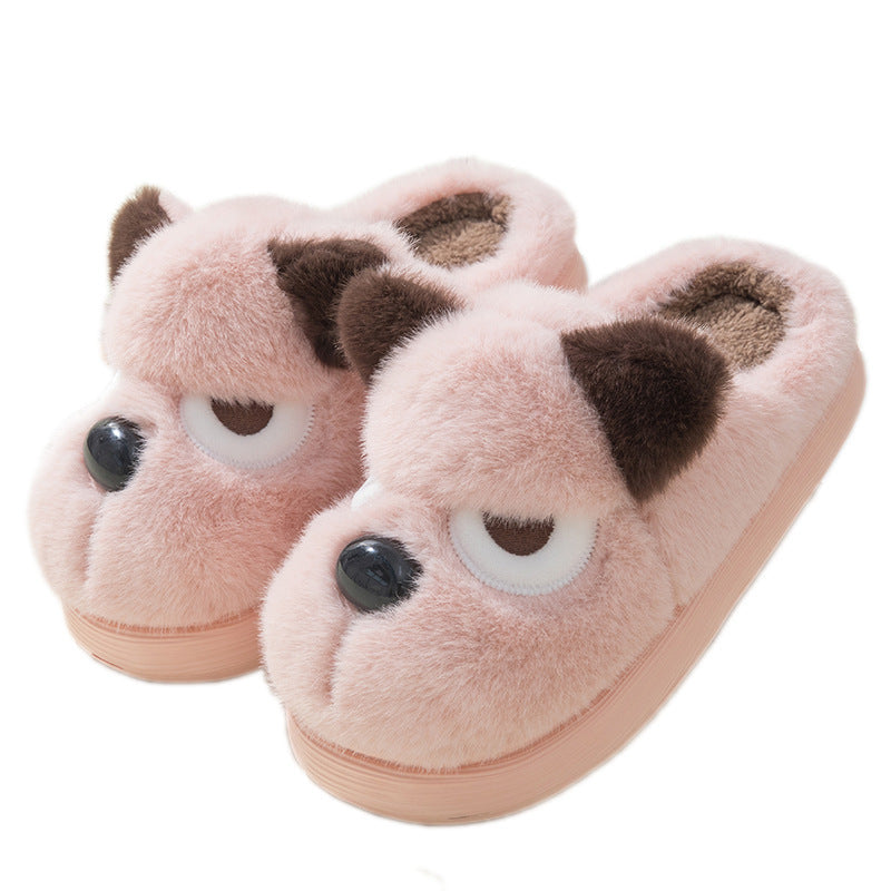 Warm and Cute Puppy Platform Non-Slip Cotton Slippers