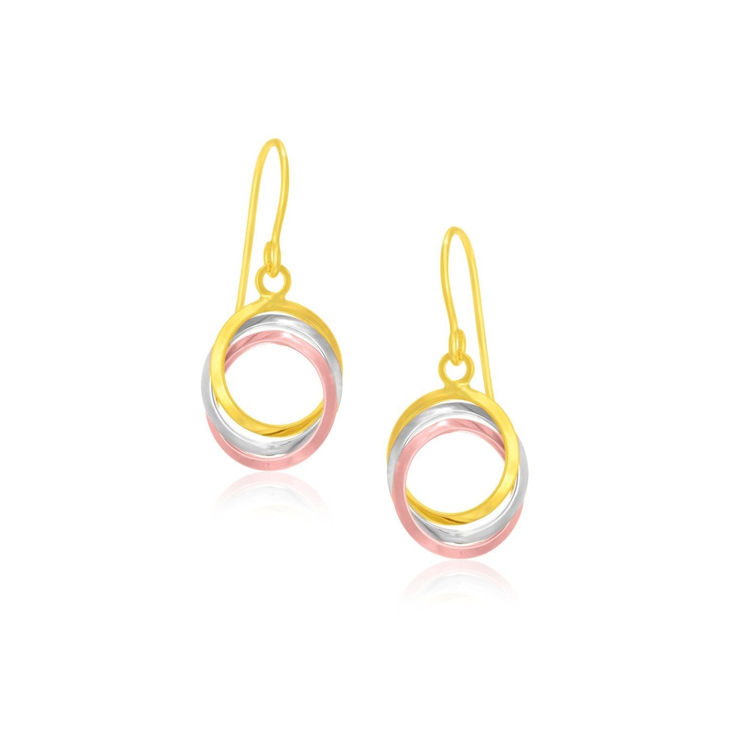 Pendientes de Anillo Entrelazado Abierto en Oro de 14k en Tres Colores