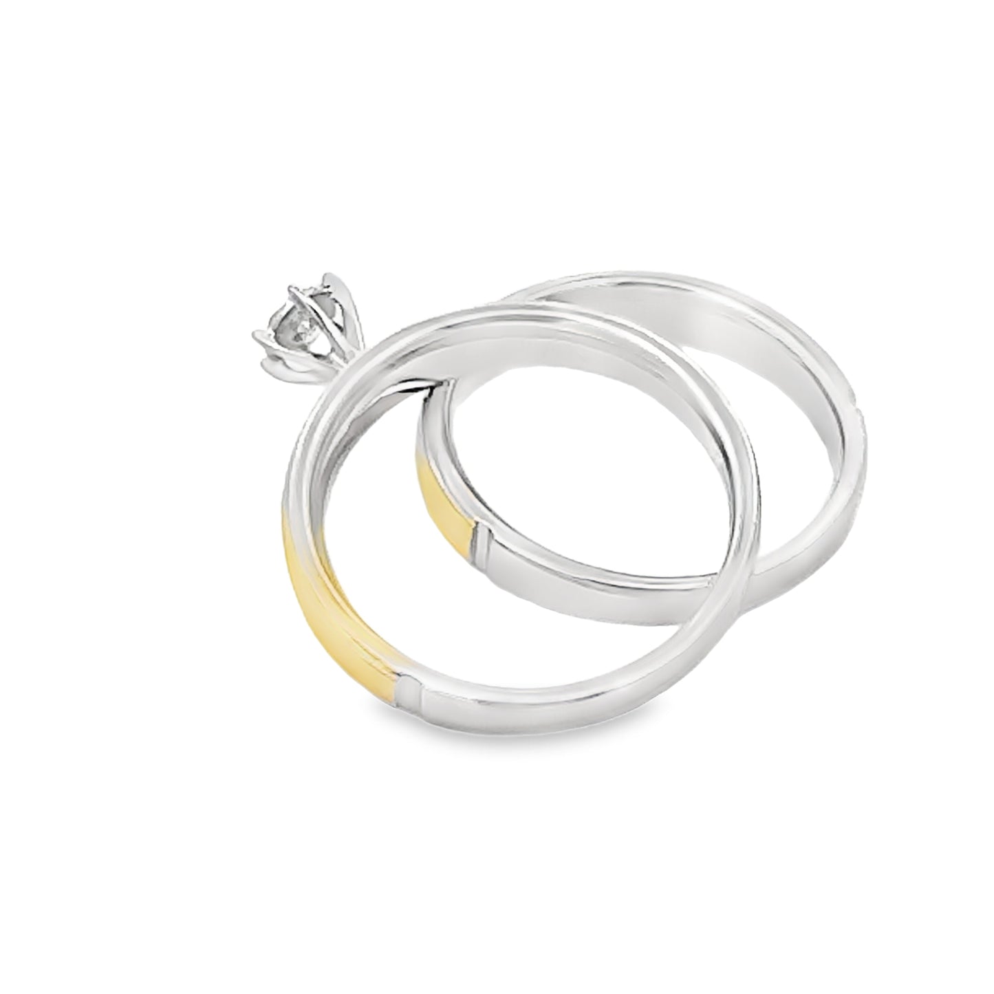 Ensemble de Bagues de Fiançailles en Diamant Élégant en Argent Sterling et Or 14KT
