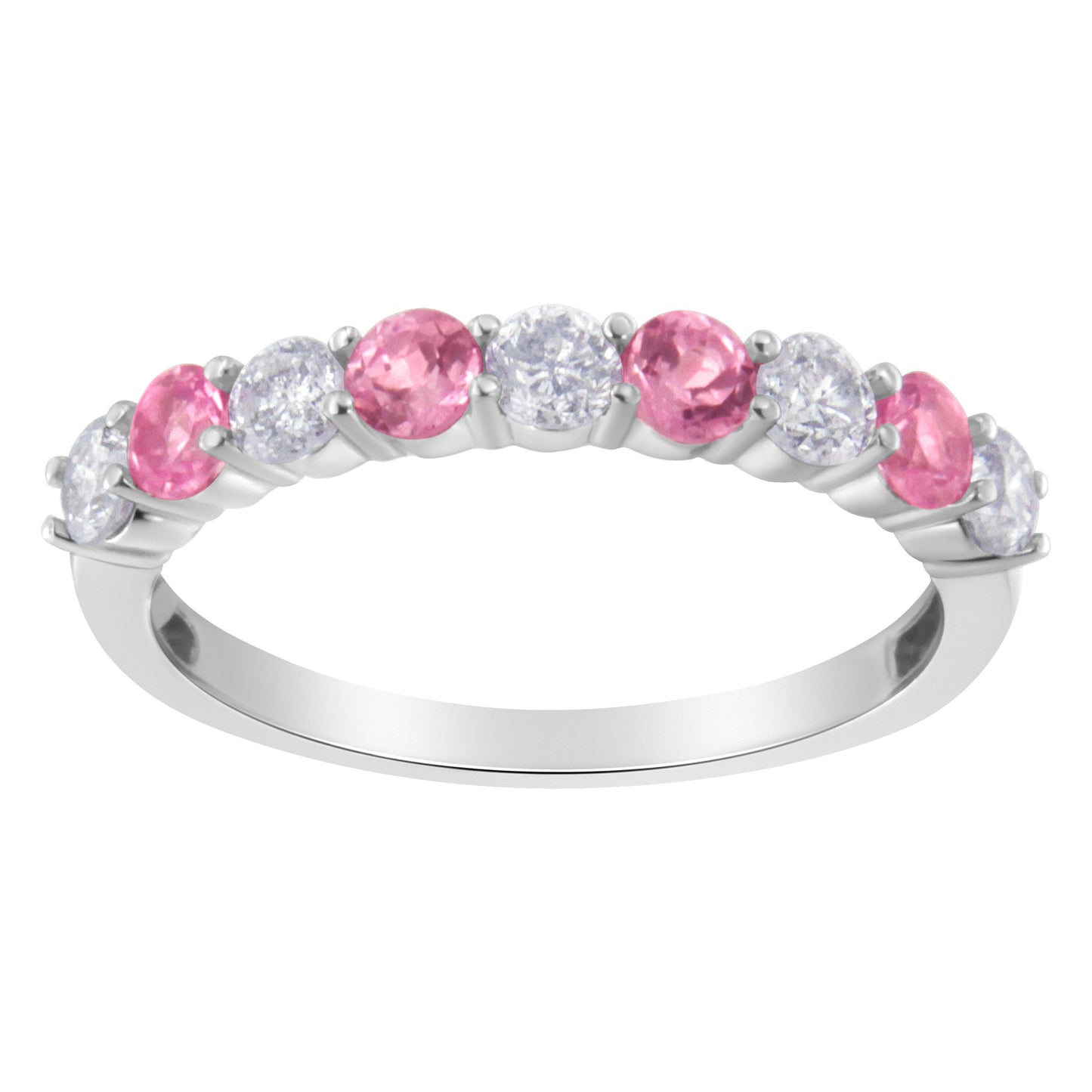 Anillo de banda de diamante y zafiro azul creado en oro blanco de 10KT - Talla 7