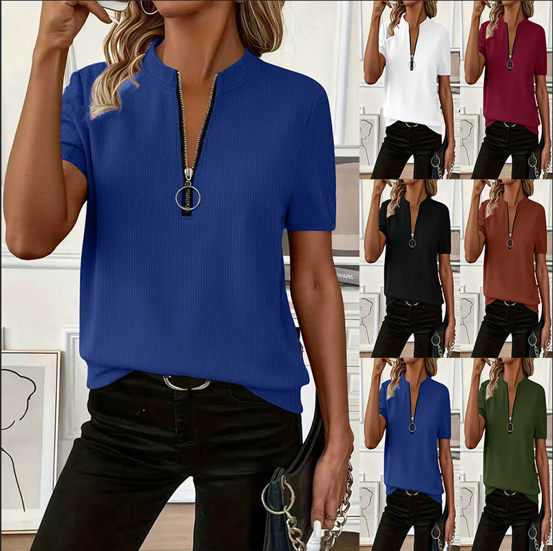 T-shirt uni à côtes avec manches zippées