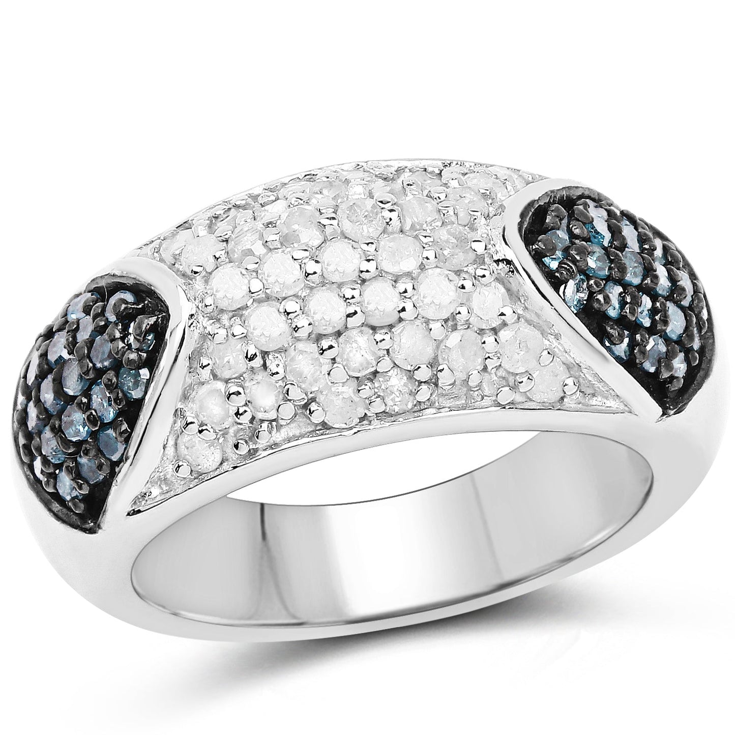 0.94 Carat Genuine Blue and White Diamond Sterling Silver Ring